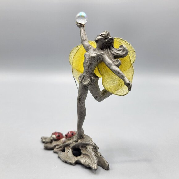 2000 Sunglo Signed Fairy Angel Figurine Butterfly Wings Crystal Ball Ladybugs - Picture 9 of 16